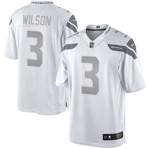 Men's Limited Russell Wilson Nike Jersey White - #3 Platinum NFL Seattle Seahawks